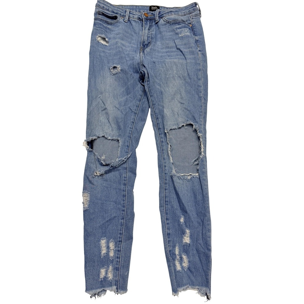 Simple Society‎ Skinny Jeans Juniors 9/29 Blue Wash High Rise Distressed 29x26
